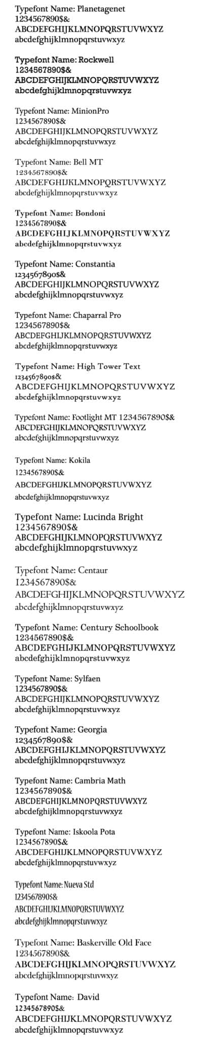 Planetagenet Serif Typestyles for brands